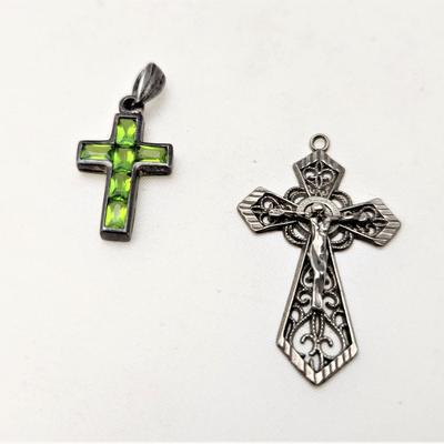 Lot #3  2 piece lot - Sterling crucifix and small cross with peridots mounted in Sterling