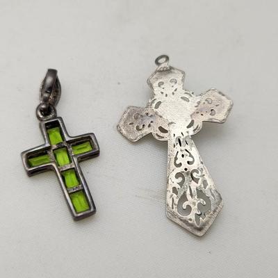 Lot #3  2 piece lot - Sterling crucifix and small cross with peridots mounted in Sterling