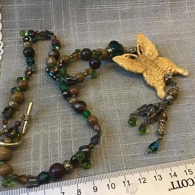 Carved Style Glass Multi Color Beaded Necklace
