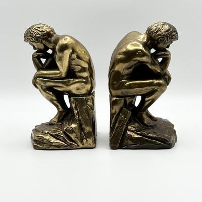 Pair (2) ~ Antique Bronze Thinking Man Bookends