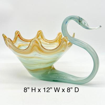MURANO ~ Pair (2) Hand Blown Swan & Vase Glass Art