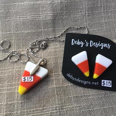 Glass Candy Corn Fall Earrings and Necklace. New
