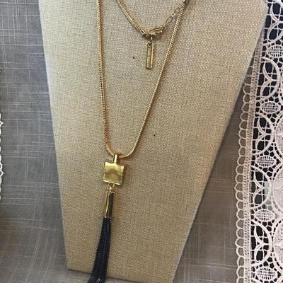 Vince Camuto Long Pendant W/ Tassels Gold Tone Necklace  New