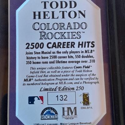 Colorado Rockies Collectible TODD HELTON 2500 Career Hits Framed, and Numbered HIGHLAND MINT
