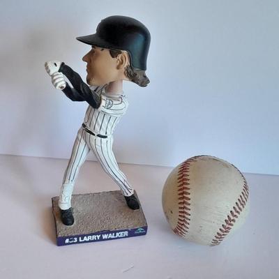 Colorado Rockies 20th Anniversary Season Bobble Head Collectible Larry Walker # 6 in series of 10 with field caught baseball
