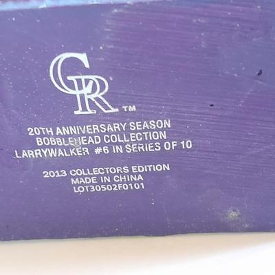 Colorado Rockies 20th Anniversary Season Bobble Head Collectible Larry Walker # 6 in series of 10 with field caught baseball