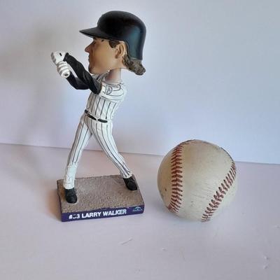 Colorado Rockies 20th Anniversary Season Bobble Head Collectible Larry Walker # 6 in series of 10 with field caught baseball