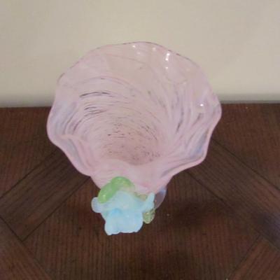 Art Glass Vase with Flower Accent- Approx 5 1/4 Inches Tall, 3 Inches Wide