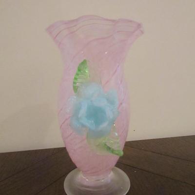 Art Glass Vase with Flower Accent- Approx 5 1/4 Inches Tall, 3 Inches Wide