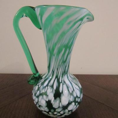 Art Glass Pitcher/Vase with Handle- Approx 5 1/8