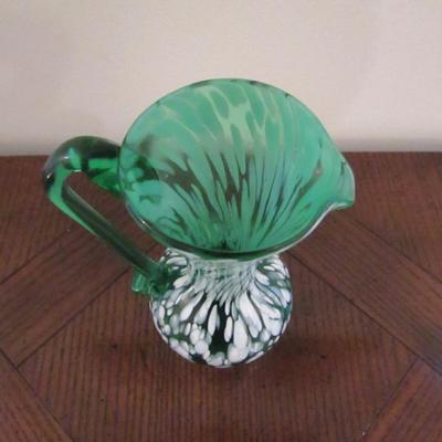 Art Glass Pitcher/Vase with Handle- Approx 5 1/8
