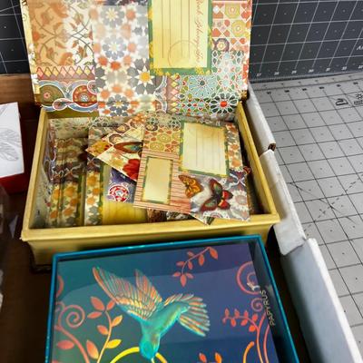 Tray of Desk Stuff: Notebook, Frames, Pencils, Stationary 
