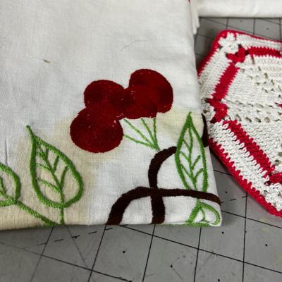 RED Pile of Vintage Linens