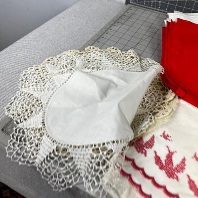 RED Pile of Vintage Linens