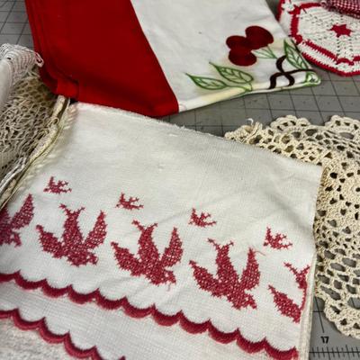 RED Pile of Vintage Linens