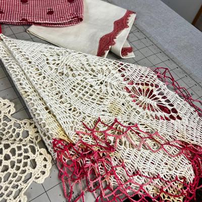 RED Pile of Vintage Linens