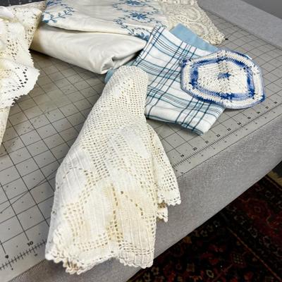 Blue Pile of Vintage Linens