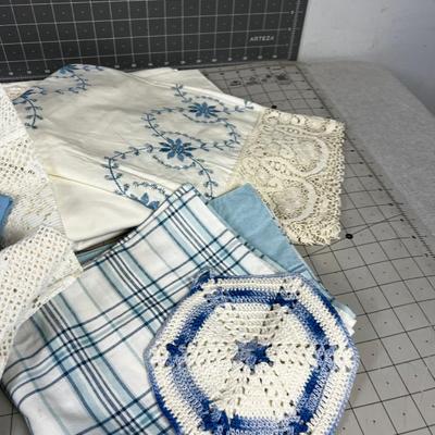 Blue Pile of Vintage Linens
