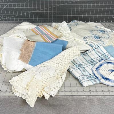 Blue Pile of Vintage Linens
