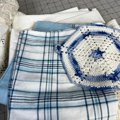 Blue Pile of Vintage Linens