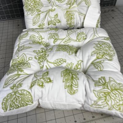 2 Springy Embroidery Cushions. White with Green Thread