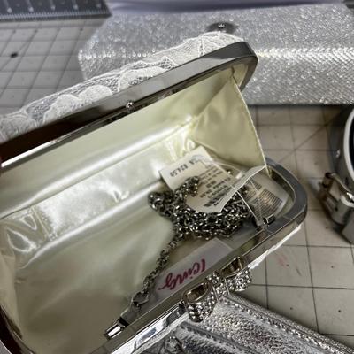 3 NEW Belts and Evening Purses SILVER Tones