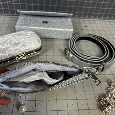 3 NEW Belts and Evening Purses SILVER Tones