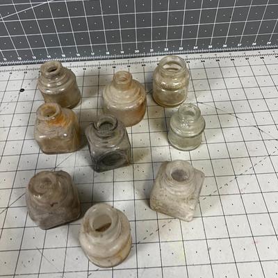 Bunch of Antique INK WELL Bottles, GLASS 