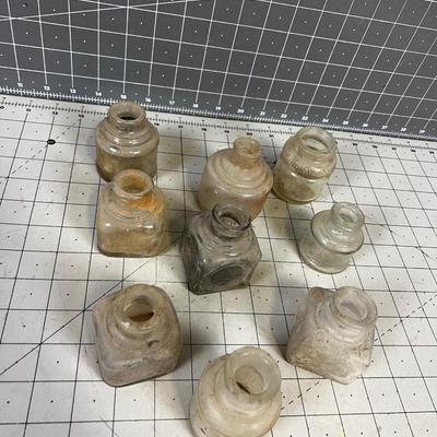 Bunch of Antique INK WELL Bottles, GLASS 