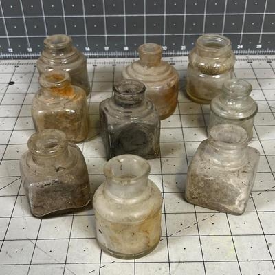 Bunch of Antique INK WELL Bottles, GLASS 