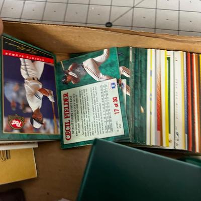 Tray of Vintage Toys: Baseball Cards, Baseball, Car, Dinosaur etc.