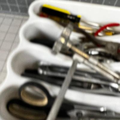 Tray of Tools: Socket Wrench, Saw, Hammer, Screw Driver