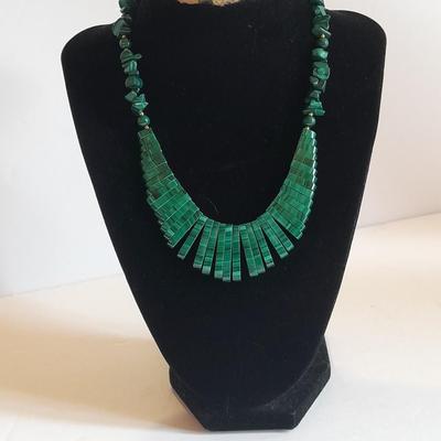BEAUTIFUL Green Malachite Fan Natural Stone Statement Necklace