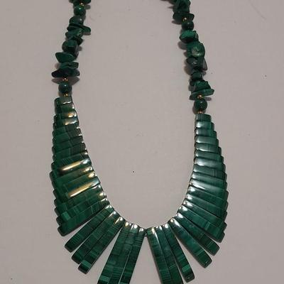 BEAUTIFUL Green Malachite Fan Natural Stone Statement Necklace
