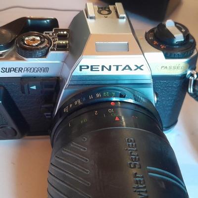 Pentax 35 mm camera Super Program Vivitar Series lens, Large Tamrac camera bag and MANY accessories