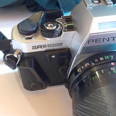 Pentax 35 mm camera Super Program Vivitar Series lens, Large Tamrac camera bag and MANY accessories