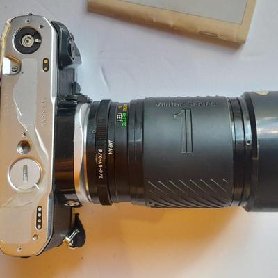 Pentax 35 mm camera Super Program Vivitar Series lens, Large Tamrac camera bag and MANY accessories