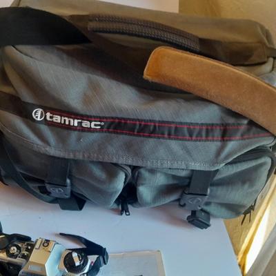 Pentax 35 mm camera Super Program Vivitar Series lens, Large Tamrac camera bag and MANY accessories