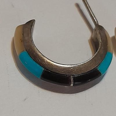 Vintage RB Sterling pendant necklace - unmarked earrings - and Ring Navaho