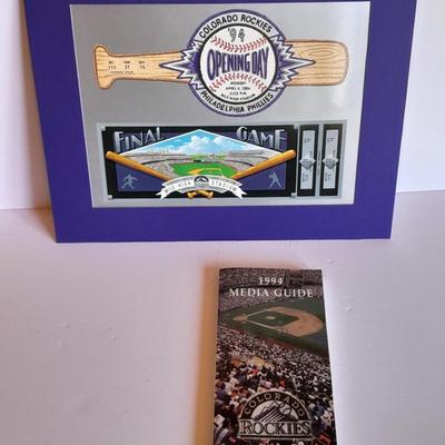 1994 Colorado Rockies opening day & last day at Mile High matted Picture with Media guide.