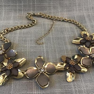 Gold Tone Brown Accent Flower
