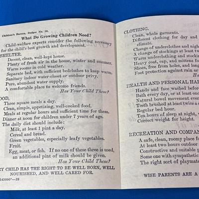 1919 US GOVERNMENT PAMPHLET â€œWHAT DO GROWING CHILDREN NEED?â€