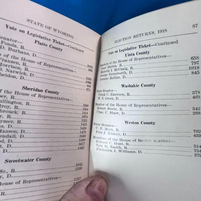 1919 WYOMING ELECTION RETURNS OF 1918 BOOKLET 