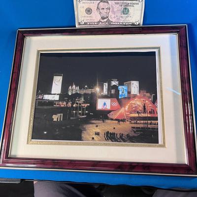 FRAMED MATTED SALT LAKE OLYMPICS DOWNTOWN NIGHT SCENE