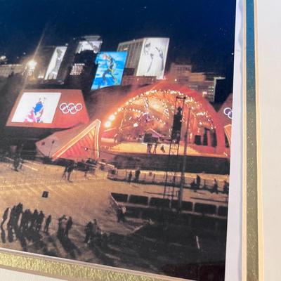 FRAMED MATTED SALT LAKE OLYMPICS DOWNTOWN NIGHT SCENE