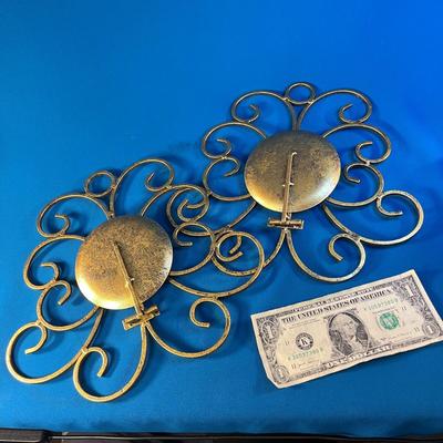 ANTIQUE GOLD FINISH WALL SCONCE AND CANDLE HOLDER- PAIR
