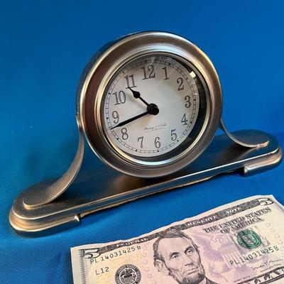 HANDSOME NICKEL FINISH SHELF CLOCK BY STERLING & NOBLE