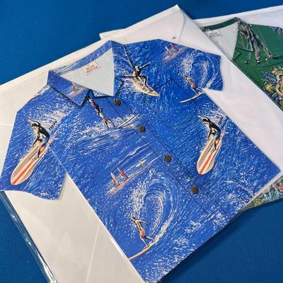 HAWAIIAN SHIRT GREETING CARDS X 4- 2 SIZES
