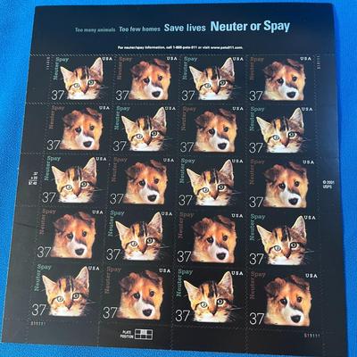 SHEET OF U.S. POSTAGE STAMPS â€œSPAY & NEUTERâ€ 37 CENTS