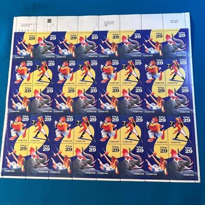 SHEET OF U.S. POSTAGE STAMPS â€œCIRCUSâ€ 29 CENTS